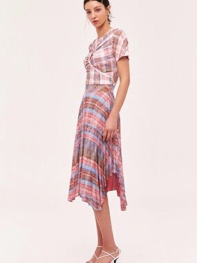 C/MEO Collective Different Story Plaid Cutout Crop Top XS Pink Tartan